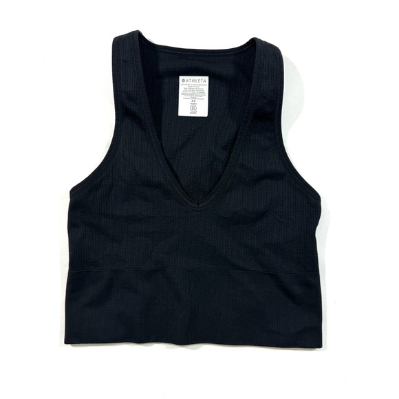 Athleta Aurora Seamless V Neck Crop Tank Top Ribbed - Picture 1 of 5